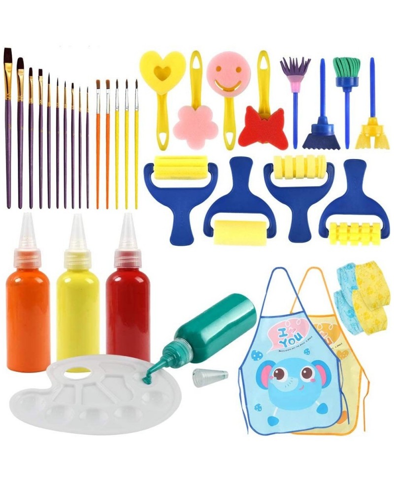 Washable Finger Paint Set Early Learning Kids Paint Set with Assorted Sponge Paint Brushes Smock Palette for Kids Home Activi...