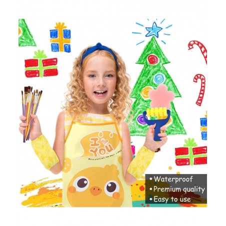 Washable Finger Paint Set Early Learning Kids Paint Set with Assorted Sponge Paint Brushes Smock Palette for Kids Home Activi...