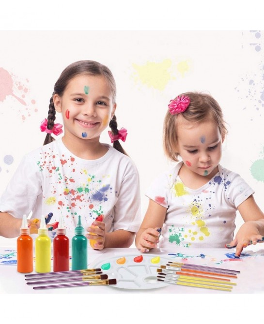 Washable Finger Paint Set Early Learning Kids Paint Set with Assorted Sponge Paint Brushes Smock Palette for Kids Home Activi...