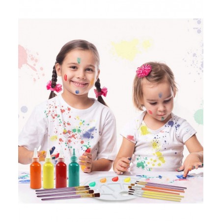 Washable Finger Paint Set Early Learning Kids Paint Set with Assorted Sponge Paint Brushes Smock Palette for Kids Home Activi...