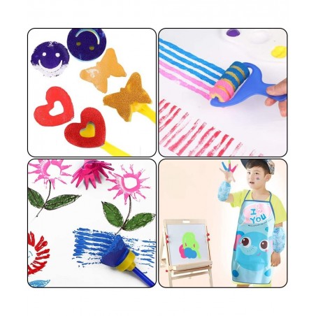 Washable Finger Paint Set Early Learning Kids Paint Set with Assorted Sponge Paint Brushes Smock Palette for Kids Home Activi...