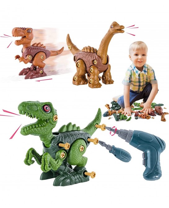 Kids Toys STEM Dinosaur Toys Take Apart Dinosaur with Wheels Sound Lights Building Construction Toys with Electric Drill for ...