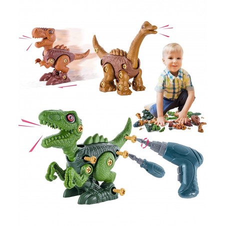 Kids Toys STEM Dinosaur Toys Take Apart Dinosaur with Wheels Sound Lights Building Construction Toys with Electric Drill for ...