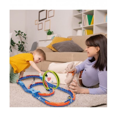 Race Car Track Set Assembled Car Track Toys with 46 Pcs Building Kits High Speed Glow Race Car Track Set with 360° Loop X-Typ...