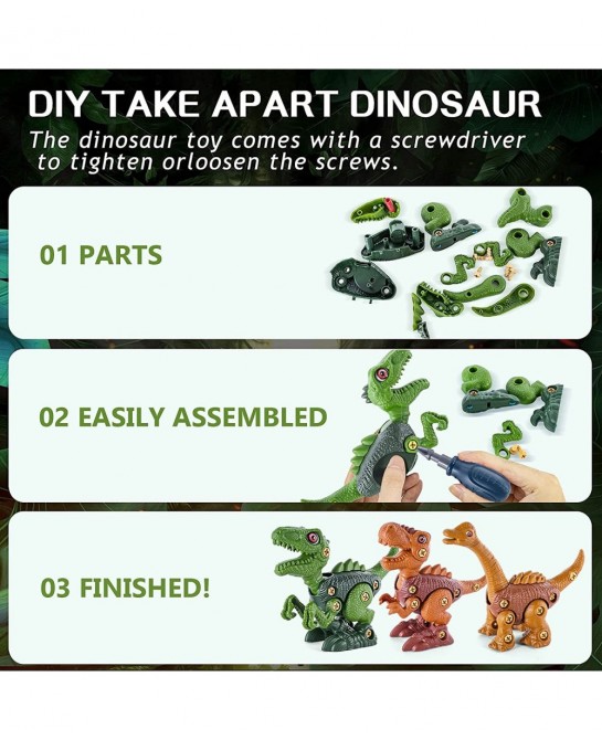 Kids Toys STEM Dinosaur Toys Take Apart Dinosaur with Wheels Sound Lights Building Construction Toys with Electric Drill for ...