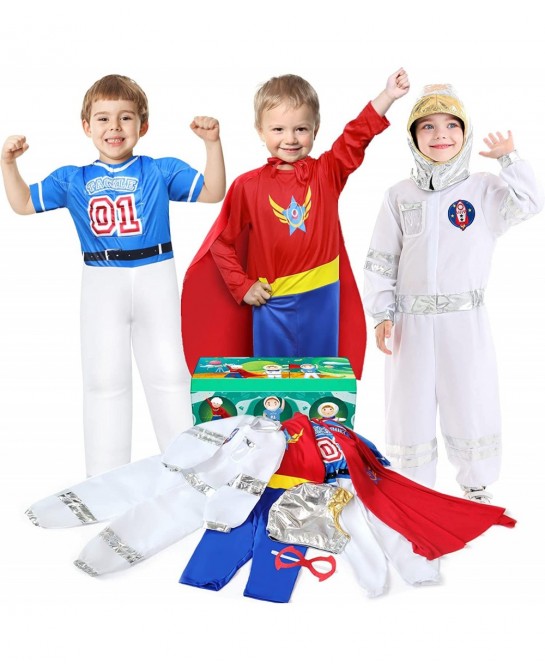Boys Dress up Trunk Costumes Set Kids Dress up Clothes Set Boys Role Play Costume Superman Astronaut Footballer Costume for C...
