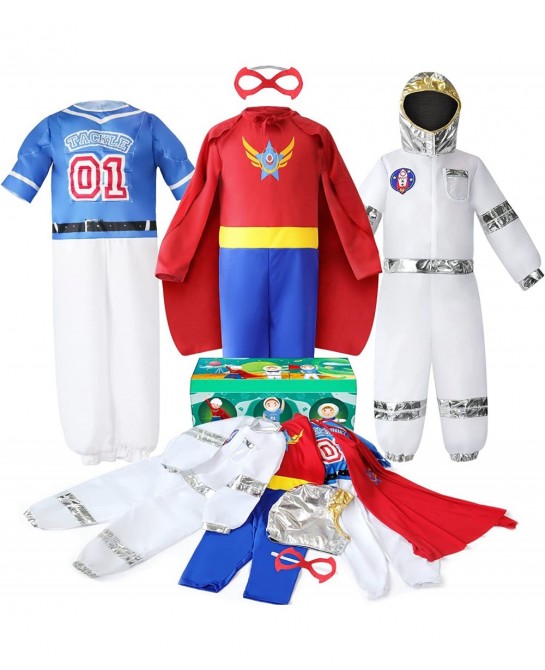 Boys Dress up Trunk Costumes Set Kids Dress up Clothes Set Boys Role Play Costume Superman Astronaut Footballer Costume for C...