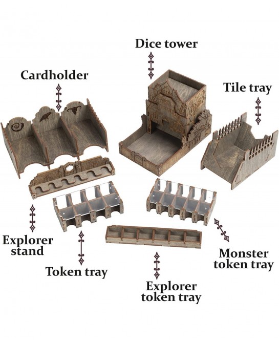 Wooden Betrayal Organizer with Engraved Design - Betrayal at House on The Hill Storage Organizer Box with Amazing Dice Tower ...