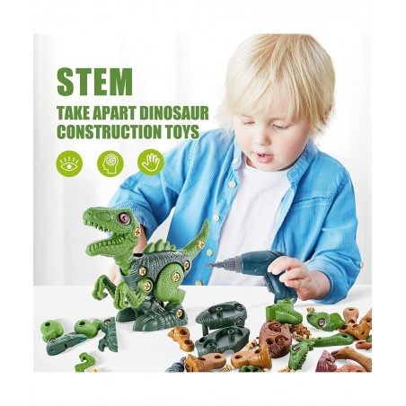Kids Toys STEM Dinosaur Toys Take Apart Dinosaur with Wheels Sound Lights Building Construction Toys with Electric Drill for ...