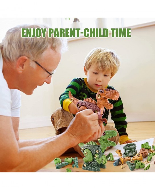 Kids Toys STEM Dinosaur Toys Take Apart Dinosaur with Wheels Sound Lights Building Construction Toys with Electric Drill for ...