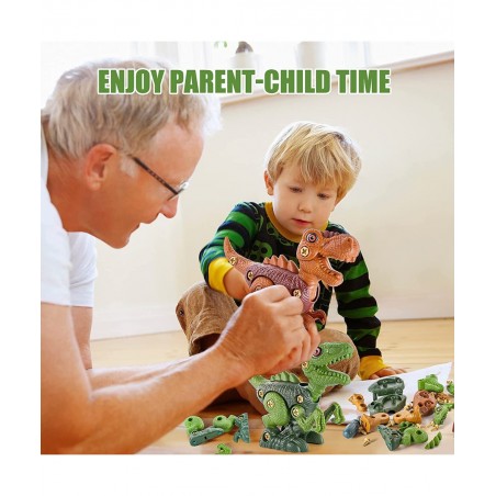 Kids Toys STEM Dinosaur Toys Take Apart Dinosaur with Wheels Sound Lights Building Construction Toys with Electric Drill for ...