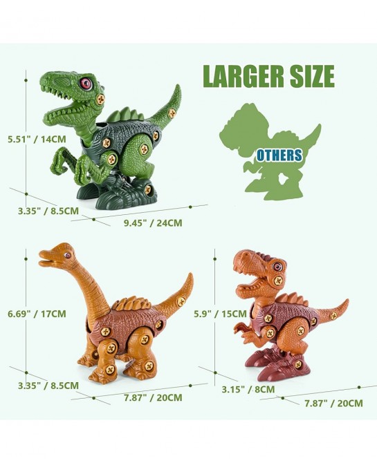 Kids Toys STEM Dinosaur Toys Take Apart Dinosaur with Wheels Sound Lights Building Construction Toys with Electric Drill for ...