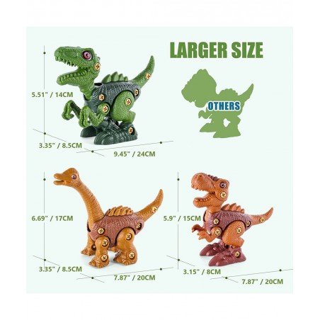 Kids Toys STEM Dinosaur Toys Take Apart Dinosaur with Wheels Sound Lights Building Construction Toys with Electric Drill for ...