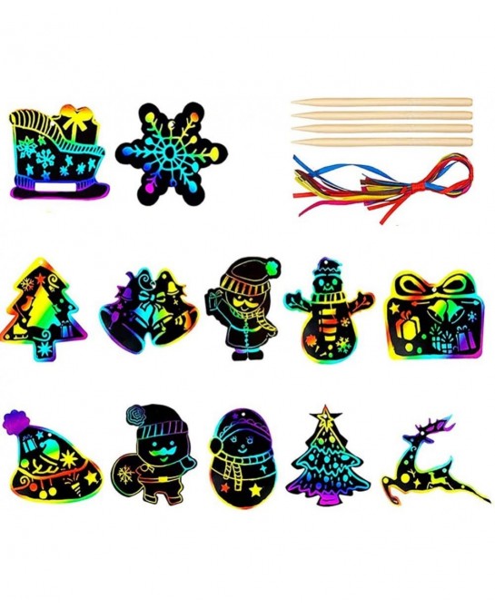 Christmas Ornaments Scratch Paper Art for Kids Magic Rainbow Card Craft Supplies Snowflake Santa Claus Tree Elk Party Game Bi...