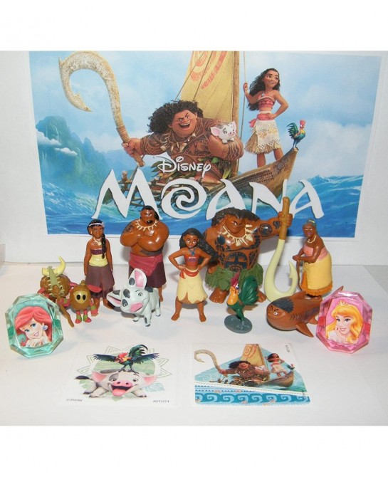Moana Movie Deluxe Figure Set with 10 Fun Figures 2 PrincessRings and Stickers Featuring Demigod Maui Moana Pirates Rooster a...