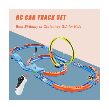 Race Car Track Set Assembled Car Track Toys with 46 Pcs Building Kits High Speed Glow Race Car Track Set with 360° Loop X-Typ...