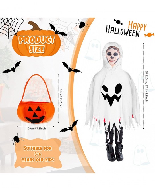 Kids Ghost Halloween Costume with Halloween White Ghost Cloak and Candy Bag Ghost for Kids Toddlers Multicolor $31.04 Kids' C...
