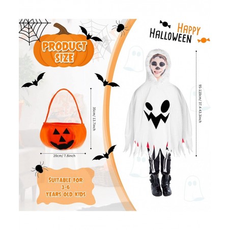 Kids Ghost Halloween Costume with Halloween White Ghost Cloak and Candy Bag Ghost for Kids Toddlers Multicolor $31.04 Kids' C...