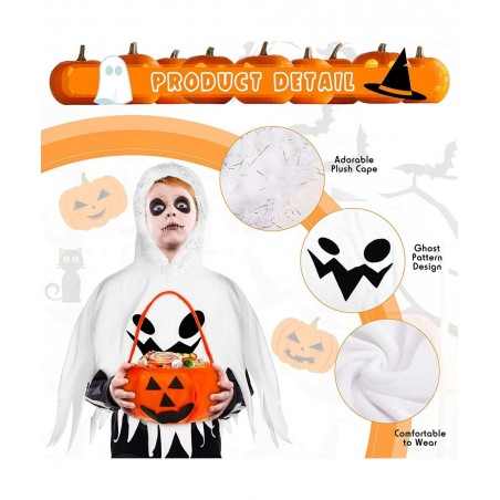 Kids Ghost Halloween Costume with Halloween White Ghost Cloak and Candy Bag Ghost for Kids Toddlers Multicolor $31.04 Kids' C...