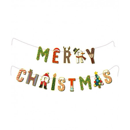 Merry Christmas Banner Decorations Glittery - Bunting Garland for Xmas Party Supplies Home and Outdoor Holiday Office Firepla...