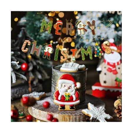 Merry Christmas Banner Decorations Glittery - Bunting Garland for Xmas Party Supplies Home and Outdoor Holiday Office Firepla...