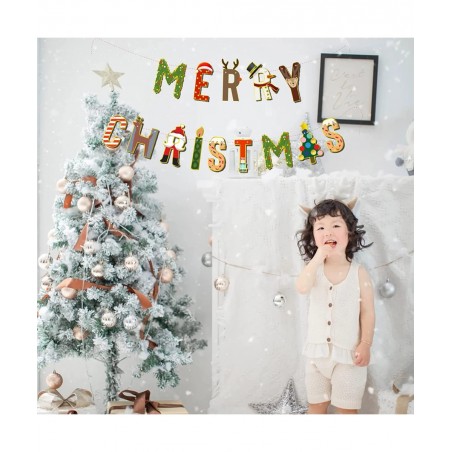 Merry Christmas Banner Decorations Glittery - Bunting Garland for Xmas Party Supplies Home and Outdoor Holiday Office Firepla...