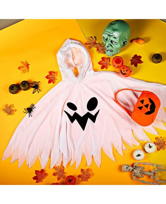 Kids Ghost Halloween Costume with Halloween White Ghost Cloak and Candy Bag Ghost for Kids Toddlers Multicolor $31.04 Kids' C...