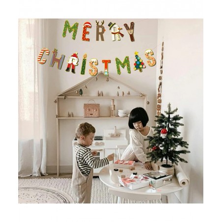 Merry Christmas Banner Decorations Glittery - Bunting Garland for Xmas Party Supplies Home and Outdoor Holiday Office Firepla...