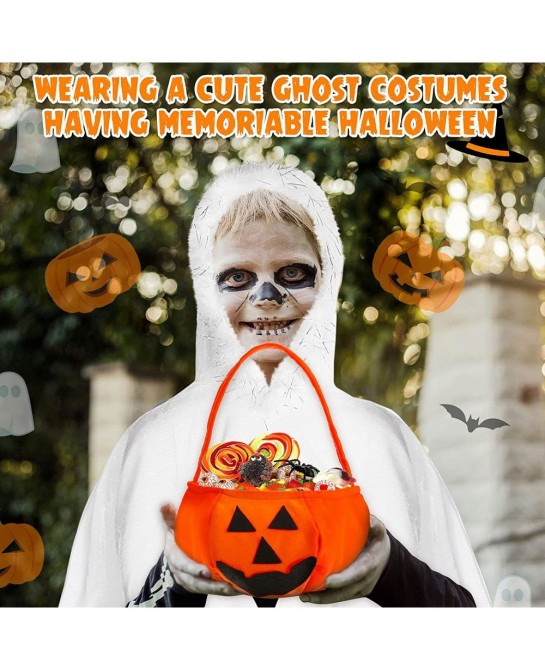 Kids Ghost Halloween Costume with Halloween White Ghost Cloak and Candy Bag Ghost for Kids Toddlers Multicolor $31.04 Kids' C...