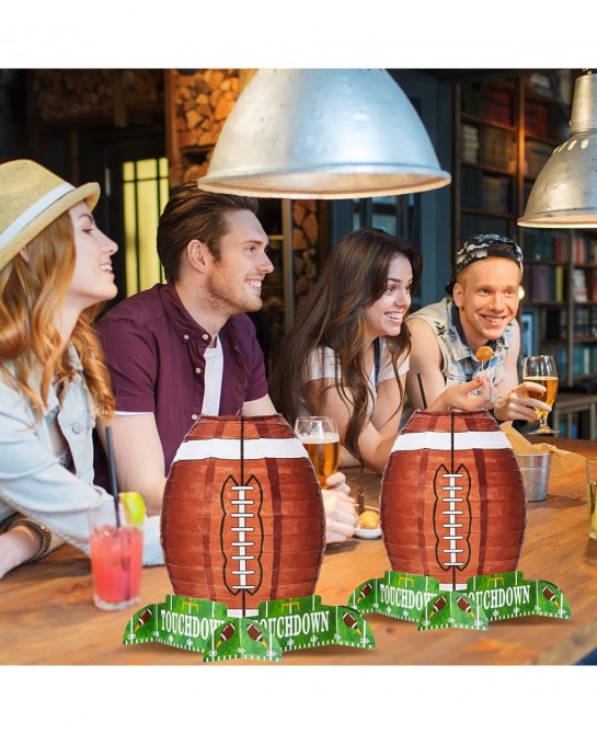 Football Paper Lantern Table Centerpiece Decoration Set Soccerball Game Lantern with Stand Pieces for Sports Game Football Ki...