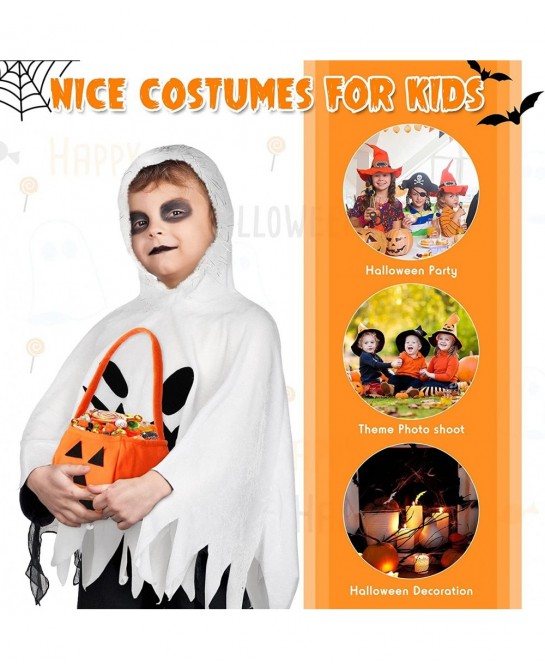 Kids Ghost Halloween Costume with Halloween White Ghost Cloak and Candy Bag Ghost for Kids Toddlers Multicolor $31.04 Kids' C...