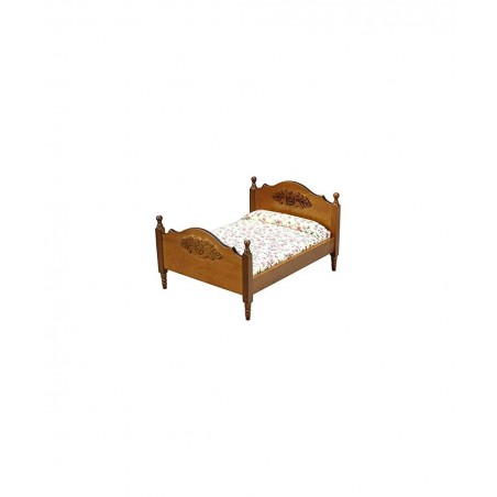 1:12 Doll Vintage Handcraft Flower Landscape Print Double Bed Dollhouse Miniature Furniture Wooden Single Bed Traditional Flo...