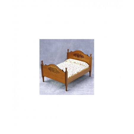 1:12 Doll Vintage Handcraft Flower Landscape Print Double Bed Dollhouse Miniature Furniture Wooden Single Bed Traditional Flo...