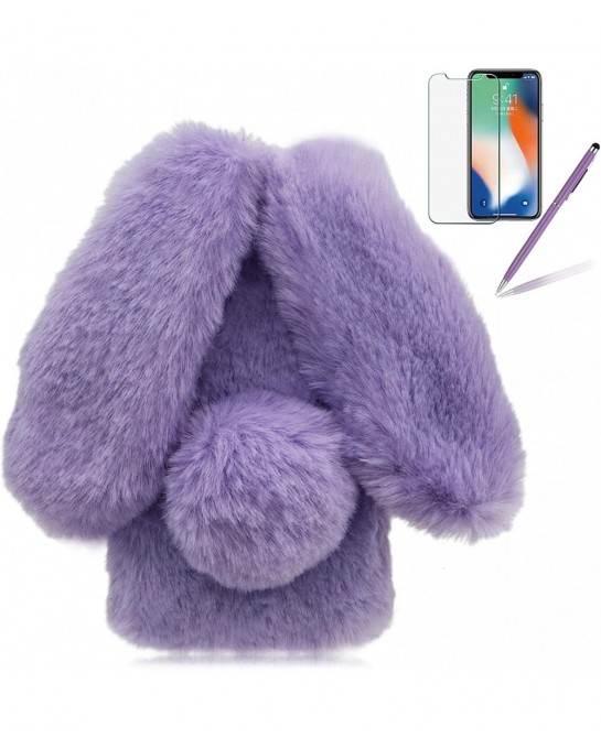 Bunny Case for Samsung Galaxy A32 5G Cute Rabbit Ears Warm Fluffy Handmade Rabbit Fur Soft Plush Flexible TPU Silicone Bumper...