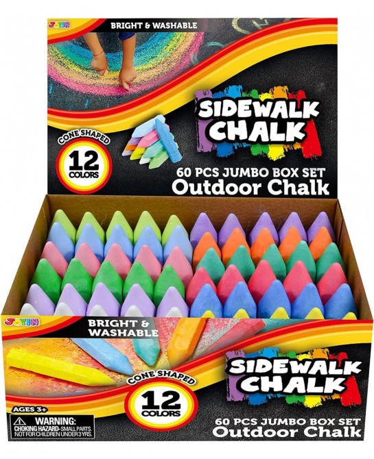 60PCS Cone Shaped Washable Sidewalk Chalks Set in 12 Colors Non-Toxic Jumbo Chalk for Toddlers Kids Outdoor Art Play Chalk $2...