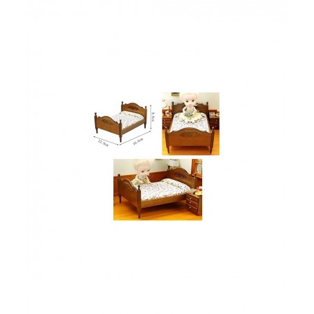 1:12 Doll Vintage Handcraft Flower Landscape Print Double Bed Dollhouse Miniature Furniture Wooden Single Bed Traditional Flo...