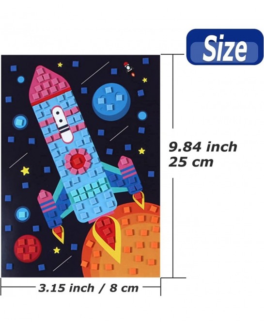 Mosaic Sticker Art Sticky DIY Handmade Art Kits for Kids-Sunflower Butterfly Sailboat Woodpecker Hot air Balloon Airplane Ast...
