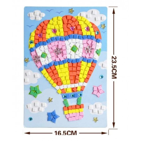 Mosaic Sticker Art Sticky DIY Handmade Art Kits for Kids-Sunflower Butterfly Sailboat Woodpecker Hot air Balloon Airplane Ast...