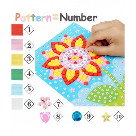 Mosaic Sticker Art Sticky DIY Handmade Art Kits for Kids-Sunflower Butterfly Sailboat Woodpecker Hot air Balloon Airplane Ast...
