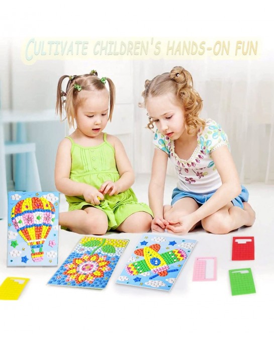 Mosaic Sticker Art Sticky DIY Handmade Art Kits for Kids-Sunflower Butterfly Sailboat Woodpecker Hot air Balloon Airplane Ast...