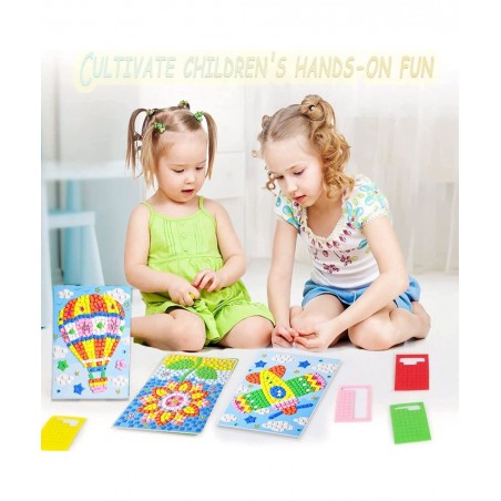 Mosaic Sticker Art Sticky DIY Handmade Art Kits for Kids-Sunflower Butterfly Sailboat Woodpecker Hot air Balloon Airplane Ast...
