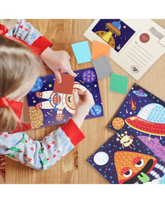 Mosaic Sticker Art Sticky DIY Handmade Art Kits for Kids-Sunflower Butterfly Sailboat Woodpecker Hot air Balloon Airplane Ast...