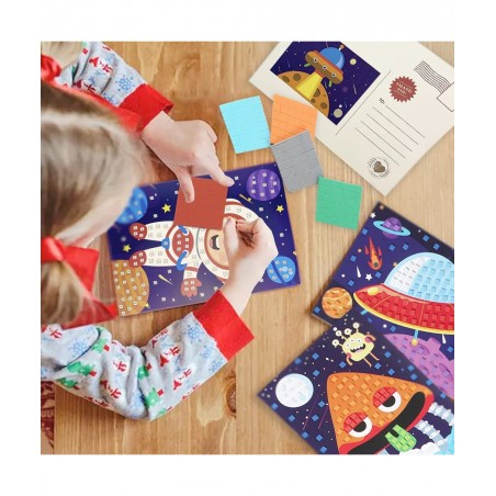 Mosaic Sticker Art Sticky DIY Handmade Art Kits for Kids-Sunflower Butterfly Sailboat Woodpecker Hot air Balloon Airplane Ast...