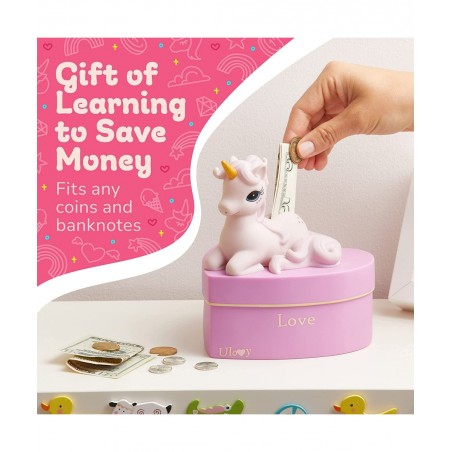 Unicorn Piggy Bank | Reusable Kids’ Piggy Bank w/ a Plug Underneath | Bright & Friendly Piggy Bank to Teach Kids How to Nearl...