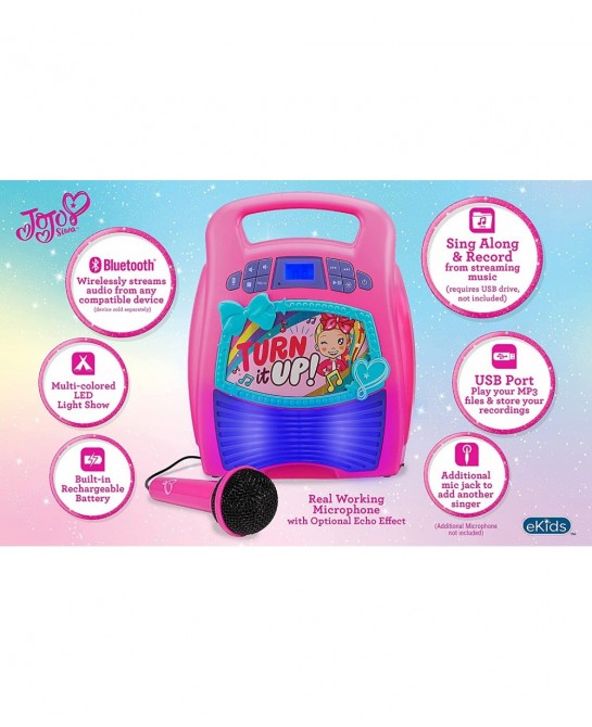 JoJo Siwa Bluetooth Karaoke Machine Portable Bluetooth Party Speaker with Microphone for Kids Speaker with USB Port to Play M...