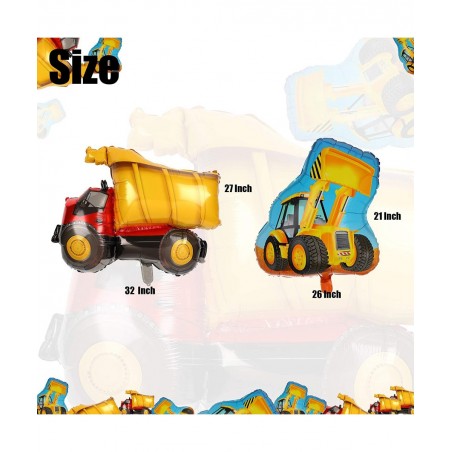 2 Pcs Construction Truck Themed Bulldozer Dump Truck Foil Mylar Balloon Birthday Party Decor Supplies $16.30 Kids' Party Deco...