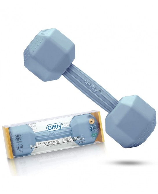 Baby Dumbbell Infant Rattle Silicone Teething Toy Teether Infants Toddler Sensory Toy Exercises Weight - Made of 100% Food-Gr...