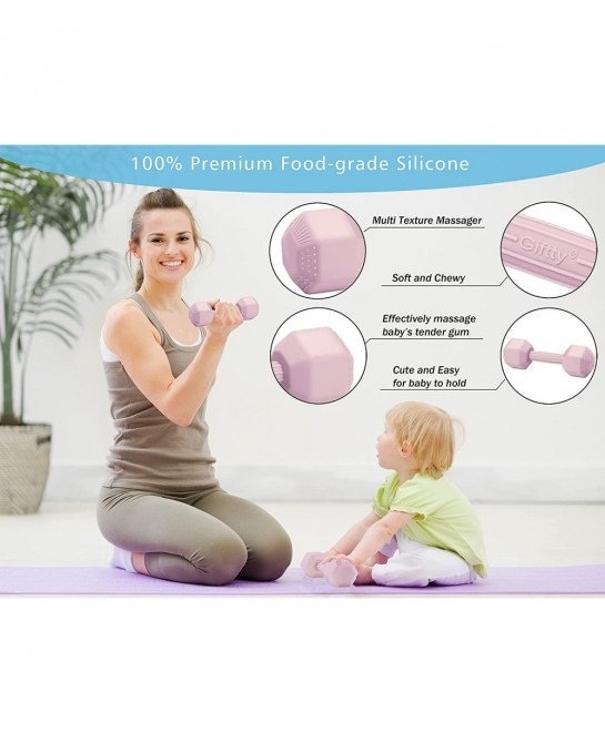 Baby Dumbbell Infant Rattle Silicone Teething Toy Teether Infants Toddler Sensory Toy Exercises Weight - Made of 100% Food-Gr...