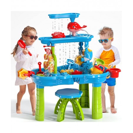 Kids Sand Water Table for Toddlers 3-Tier Sand and Water Play Table Toys for Toddlers Kids Activity Sensory Tables Outside Be...