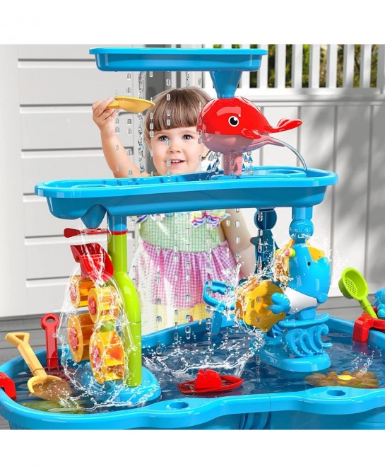 Kids Sand Water Table for Toddlers 3-Tier Sand and Water Play Table Toys for Toddlers Kids Activity Sensory Tables Outside Be...